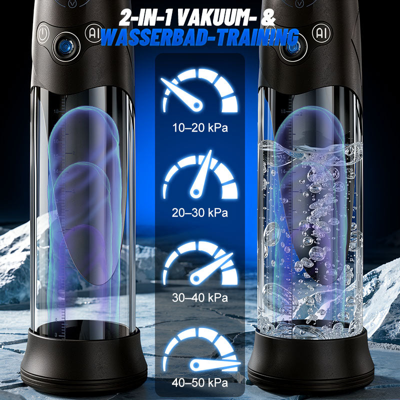 BathFun Pro - KI-druckgesteuerte 9-stufige Vakuum-Trainingspumpe mit LCD-Echtzeit-Druckanzeige, 58 dB Pumpe