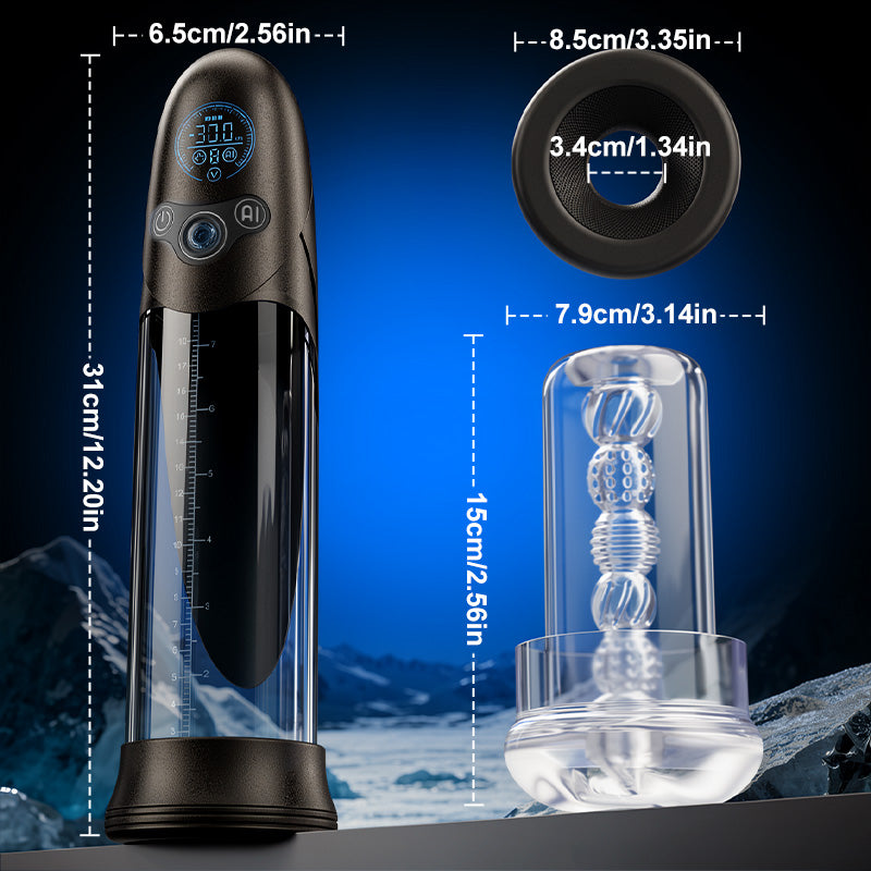 BathFun Pro - KI-druckgesteuerte 9-stufige Vakuum-Trainingspumpe mit LCD-Echtzeit-Druckanzeige, 58 dB Pumpe