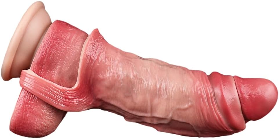 Flüssigsilikon Realistische Penishülle mit Hodenring und Venenstruktur Penismanschetten Cock Sleeve für Penisvergrößerung und Zeit Verlängern Penis Sleeve Extrem Sexspielzeug für Männer