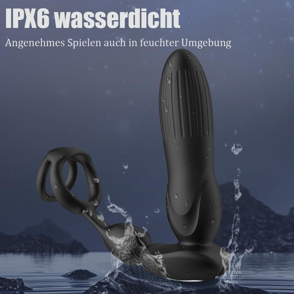 10 Modes Vibrators for Men - 4-in-1 Prostate Stimulation with Ring, Butt Plug and Dildo Vibrator - IPX6 Waterproof Sex Toy for Men with Shock Function
