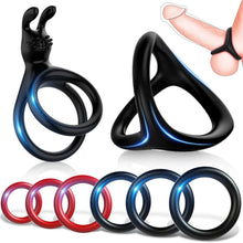 Load image into Gallery viewer, Dreieckiger Penisringe，Pleasure Ring Set 5 Cockringe Silikon Cockringe Hodenringe für Eine Härtere und Längere Erektion Erotisches Sexspielzeug für Paare Passend für Jede Größe Penis Ring Schwarz