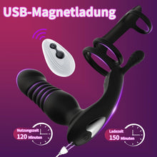 Load image into Gallery viewer, 3 IN 1 Analplug Prostate Stimulation Massager Verfügt über 10 Vibrationsschockmodi Sex Spielzeug für die Männer Dualer Penisring mit Fernbedienung Analstimulation
