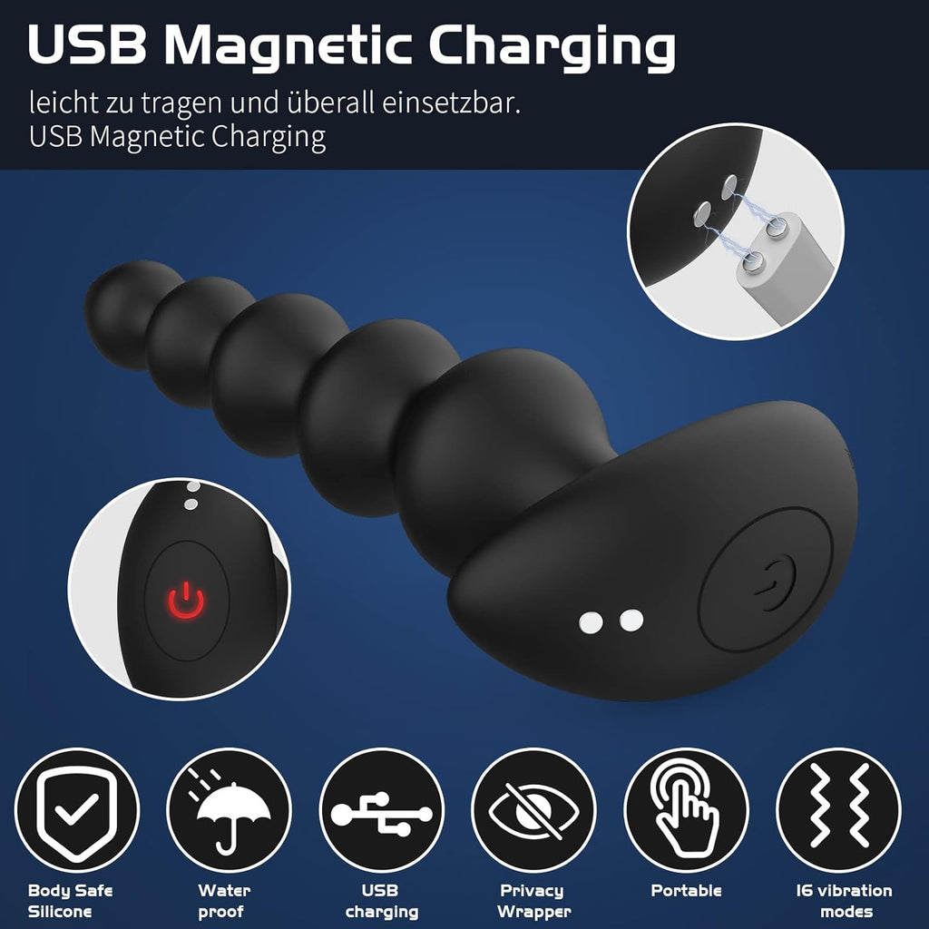 Wakelust Analplug Anfänger Analvibratoren 16 Vibrationsmodus Mit Fernbedienung und 5 Anders Größen Analkugeln, Sexspielzeug Für Paare Frauen Männer Buttplug G-Punkt Prostata Stimulator Massagegerät