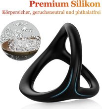 Load image into Gallery viewer, Mecofy Dreieckiger Penisringe, Premium Dehnbarer Silikon Penisring für Sex Männer, Pleasure Ring mit Hodensack-Ring Gürtel, Erotik Sexspielzeuge für Männer Paare, Schwarz