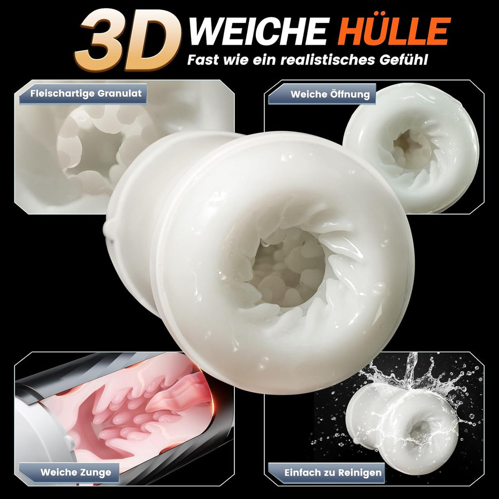 Beheizter Sex Spielzeug für die Männer Masturbator, Masturbieren für Männer 10 Vibrations & 7 Stoß & 5 Saugmodi, Zungenleck Taschenmuschi Sexspielzeug Masturbatoren, App-Steuerung Sex Toys Penispumpe