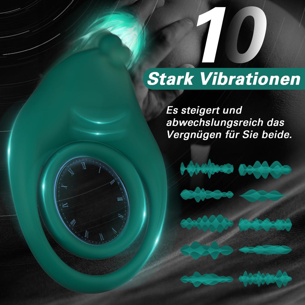 Dual Penisringe Vibrator, Dehnbarer Vibratorensets für Männer Sexspielzeug mit 10 Modi Penis Stimulation G-Punkt Vibrator, Erotik Sex Spielzeug für die paare, Grün