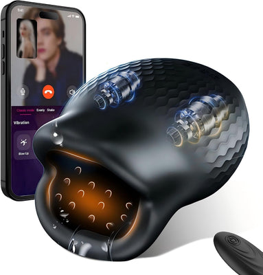 Mundförmig Masturbieren für Männer Solo Penis Trainer Vibrator Eichel Stimulation Taschenmuschi mit 10 Vibrations & APP Elektrische Cup-Masturbatoren Vibratorensets für Männer Sexspielzeug