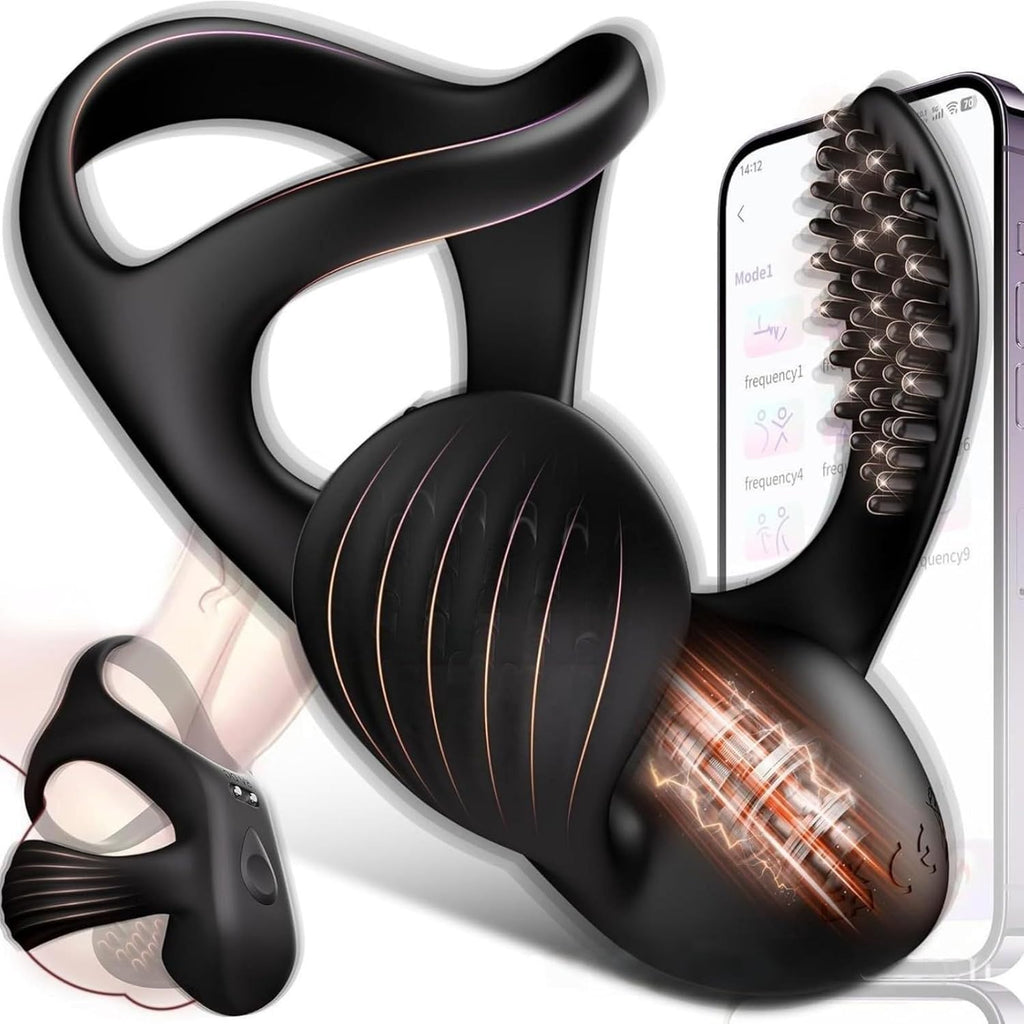 Penisring Vibrator Mit APP Penis Hoden Stimulation Massagegerät Cockring Silikon Penistrainer mit 9 Vibrationsmodi für Langwährende Erektion Penis Ring Sex Spielzeug für Männer Paare Extrem