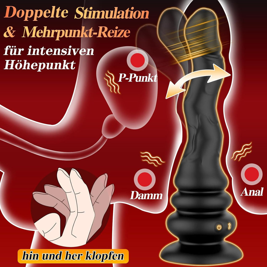 Wriggelnder Vibrator, realistischer Dildo, vibrierender Analplug, mit 9 Modi für Wellen und Vibration, G-Punkt und Prostata-Stimulator, mit Fernbedienung und Saugnapf, Unisex-Sexspielzeug
