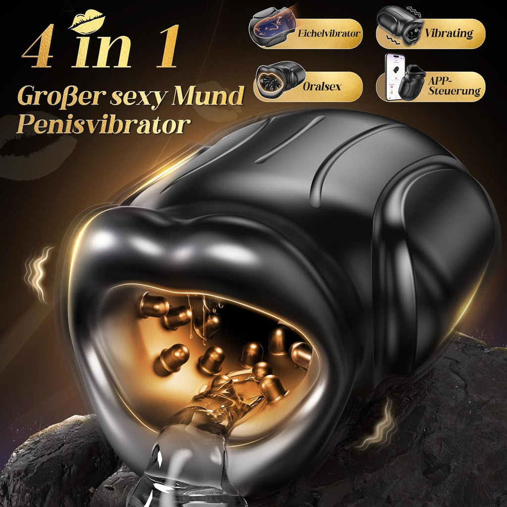 4-in-1 Mouth-shaped Masturbating for Men, Soft Masturbator Oral Sex Glans Stimulator, Electric Sex Toy for Men, Solo Quiet Pocket Pussy Vibrator with 10 Vibrations & App