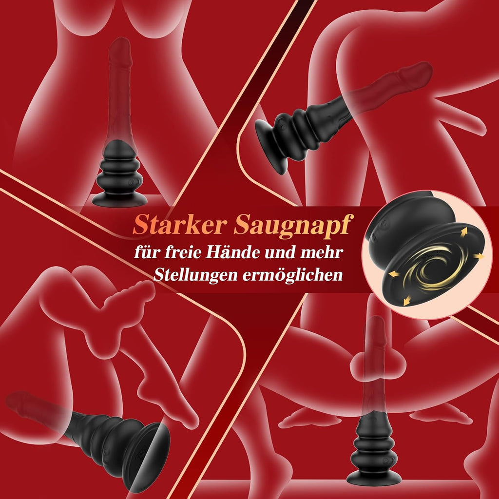 Wriggelnder Vibrator, realistischer Dildo, vibrierender Analplug, mit 9 Modi für Wellen und Vibration, G-Punkt und Prostata-Stimulator, mit Fernbedienung und Saugnapf, Unisex-Sexspielzeug