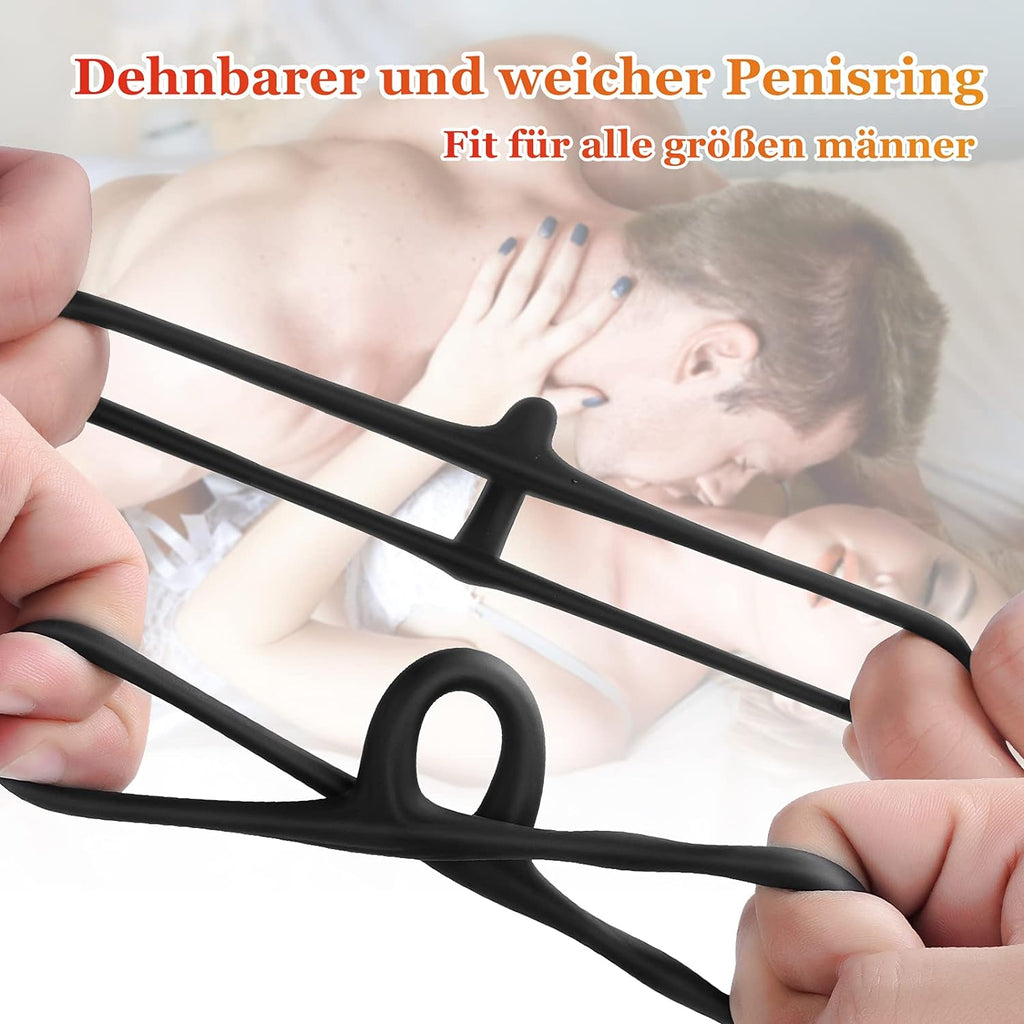 Mecofy Dreieckiger Penisringe, Premium Dehnbarer Silikon Penisring für Sex Männer, Pleasure Ring mit Hodensack-Ring Gürtel, Erotik Sexspielzeuge für Männer Paare, Schwarz