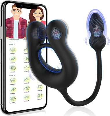 Männlicher Prostata Stimulator Massagegeräte Analvibratoren mit Penisring Analplug für Männer APP Steuerung Analplug 10 Vibrationen und 10 Swing modi Dehnbar Silikon Penisringe Sexspielzeug