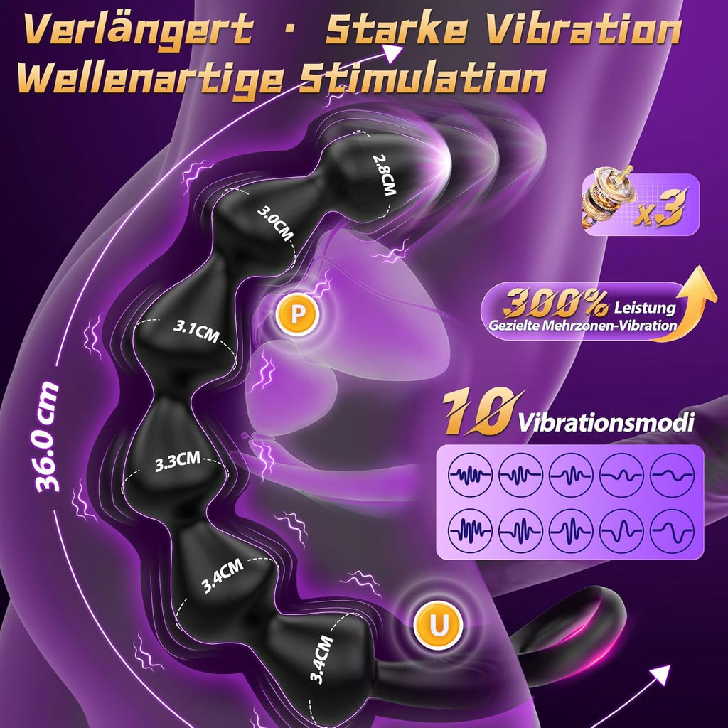 Flüssigsilikon Analplug Analkugeln mit 10 Vibrationsmodi Anal Dildo & Analvibratoren für Männer und Frauen 36cm Sex Spielzeug für die Paare BDSM Dildo Anal Beads Prostata Stimulation Männer