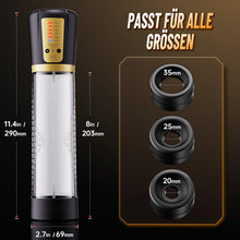 Load image into Gallery viewer, Elektrische Penispumpe Masturbator Sex Spielzeug für die Männer - Vakuumpumpe mit 5 Starken Saugmodi Penies Pump mit 6 Penisringe &amp; 3 Silikonhülsen Erotisches Sexspielzeug für Männer Penisvergrößerung
