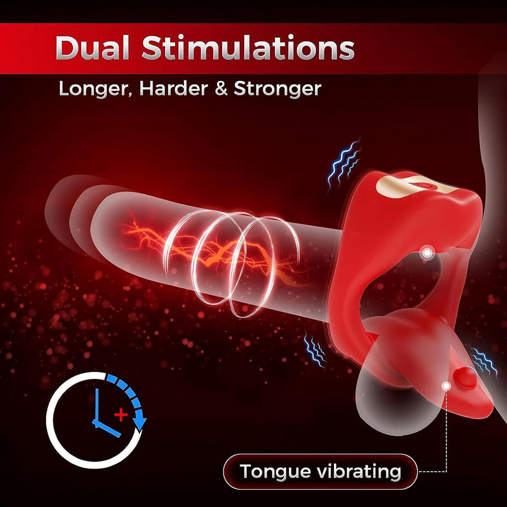 NEU Zunge Lecken Penisring Vibrator mit APP Fernbedienung und Hoden Stimulation, Silikon Cockring Penis Vibrator mit 10 Vibrationsmodi Sex Spielzeug für die Männer Paare Extrem Rot