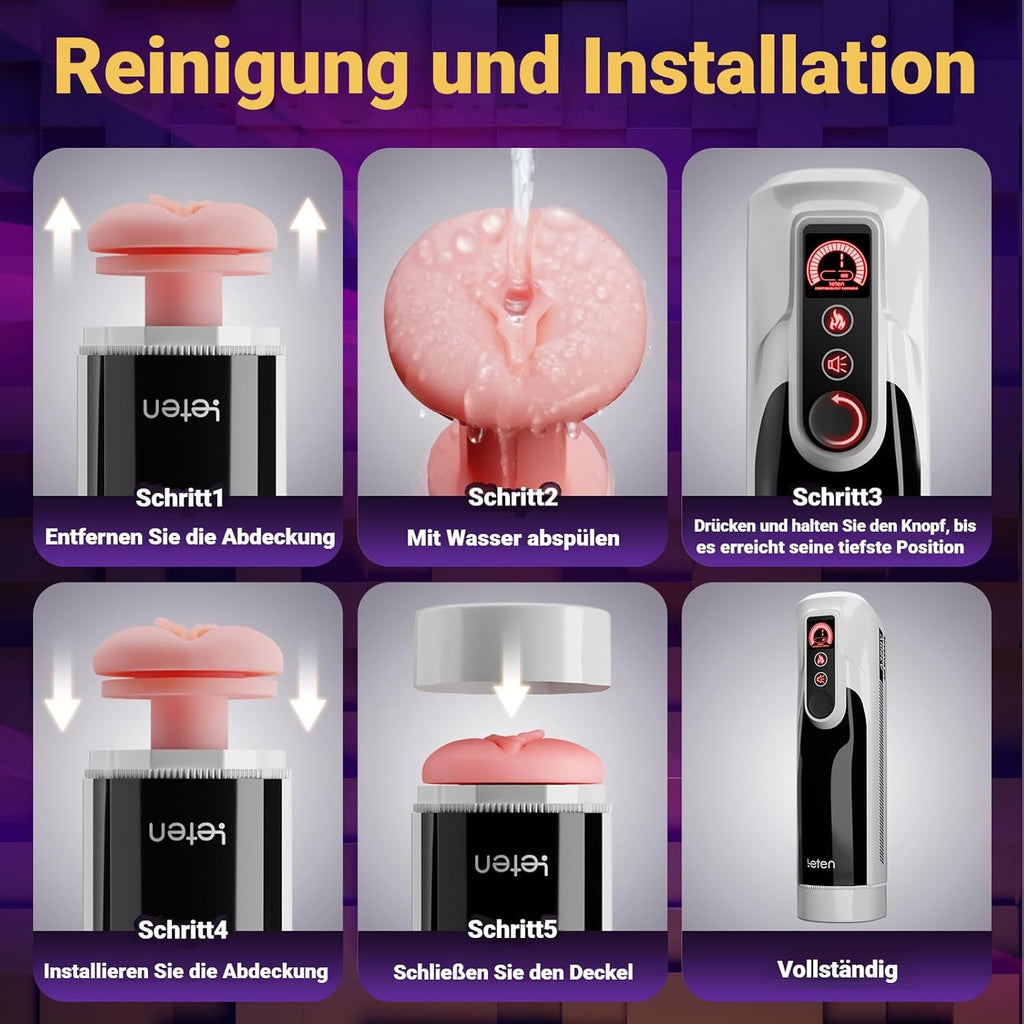 Elektrischer Masturbator für Männer, Realistische Masturbieren 10 Stoß & Variabler Schwenk Beheizter Taschenmuschi Sex Toys, Blowjob Maschine Penis Stimulation Sex Spielzeug für die Männer Solo