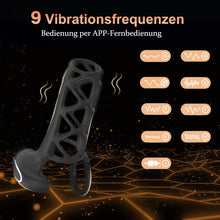 Load image into Gallery viewer, Penisring Vibrator mit 9 Vibrationsmodi Große Größe Hohlgewebe Penisbeschränkung Klitorisstimulation App Fernbedienung Erotisches Sexspielzeug für Paare Mann und Frau