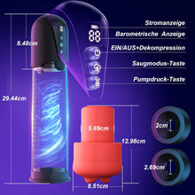 Load image into Gallery viewer, Penispumpe für Penisvergrößerung Elektrische Penis Pumpe Vakuumpumpe Sex Spielzeug für die Männer mit 3 Vakuum Trainingsmodi 6 Saugmodi,Taschenmuschi Masturbator Sex Toy mit 2 Silikonhülsen