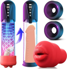 Load image into Gallery viewer, Penispumpe für Penisvergrößerung Elektrische Penis Pumpe Vakuumpumpe Sex Spielzeug für die Männer mit 3 Vakuum Trainingsmodi 6 Saugmodi,Taschenmuschi Masturbator Sex Toy mit 2 Silikonhülsen