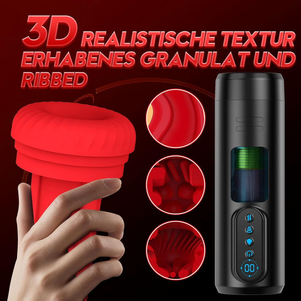 Masturbieren für Männer Masturbator, Sex Spielzeug für die Männer mit 9 Teleskopfunktion & Saugmodi & Vibration, Taschenmuschi Blowjob Masturbatoren, 3D Realistisch Vagina Heizung LCD Display Sex Toys