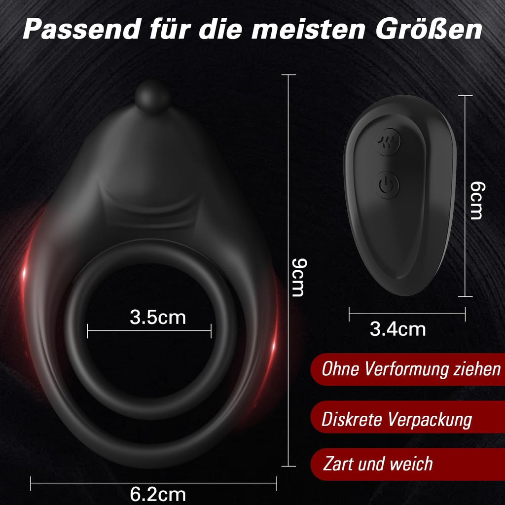 Dual Penisringe Vibrator, Dehnbarer Vibratorensets für Männer Sex Spielzeug mit 10 Modi Penis Stimulation G-Punkt Vibrator, Erotik Sexspielzeuge für Männer Paare, Schwarz