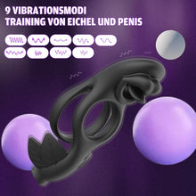 Load image into Gallery viewer, Penisring Vibrator für Paare Cock Ringe mit 9 Vibrationsmodi für die gleichzeitige Stimulation von Klitoris und Hoden Dual Cockring Massagegerät Silikon Sexspielzeug für Männer und Frauen
