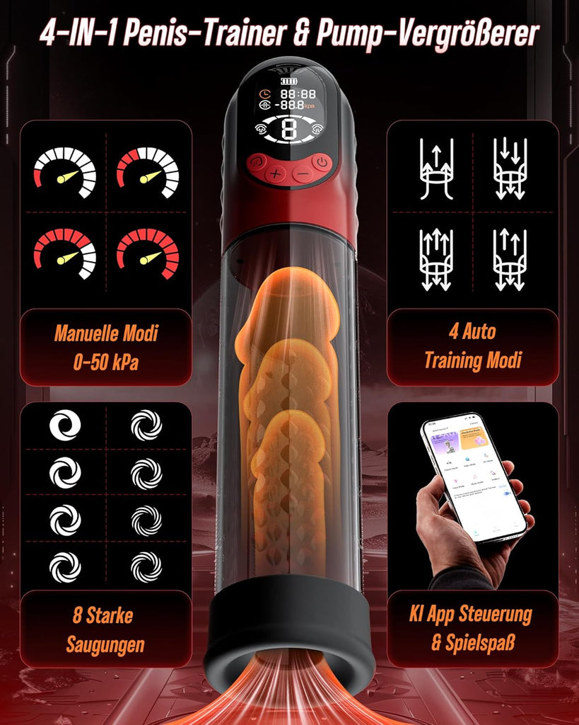 4-in-1 Penispumpe Sex Spielzeug für die Männer Masturbator, APP Manuell & Automatisch Elektrische Vakuumpumpe mit 4 Trainingsmodi & 8 Saugstufen Masturbieren für Männer, Penis Pumpe mit 6 Penisring
