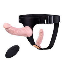 Load image into Gallery viewer, Doppeldildos – Silikon-Umschnalldildo mit abnehmbarer Steuerung und Vibration